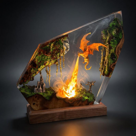 Fire Breathing Dragon Resin Lamp, Epoxy Dragon Lamp, Fantasy Dragon Light, Dragon Statue Night Light, Gaming Room Decor, Unique Gift for Him