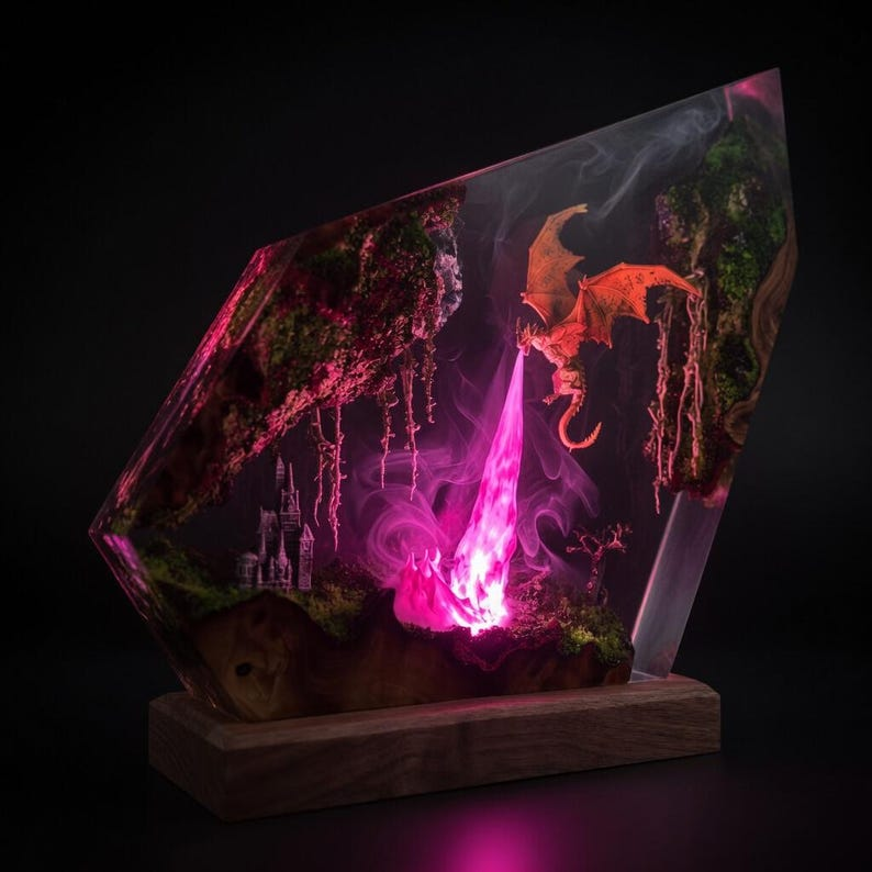 Fire Breathing Dragon Resin Lamp, Epoxy Dragon Lamp, Fantasy Dragon Light, Dragon Statue Night Light, Gaming Room Decor, Unique Gift for Him